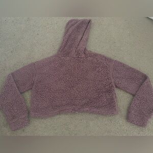 Active USA Sherpa Faux Fur Teddy Cropped Hoodie Sweatshirt